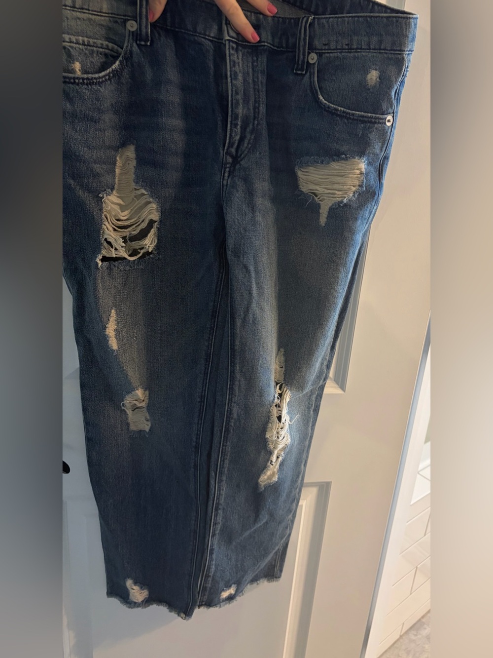 Women’s Distressed Dark Blue Denim Jeans